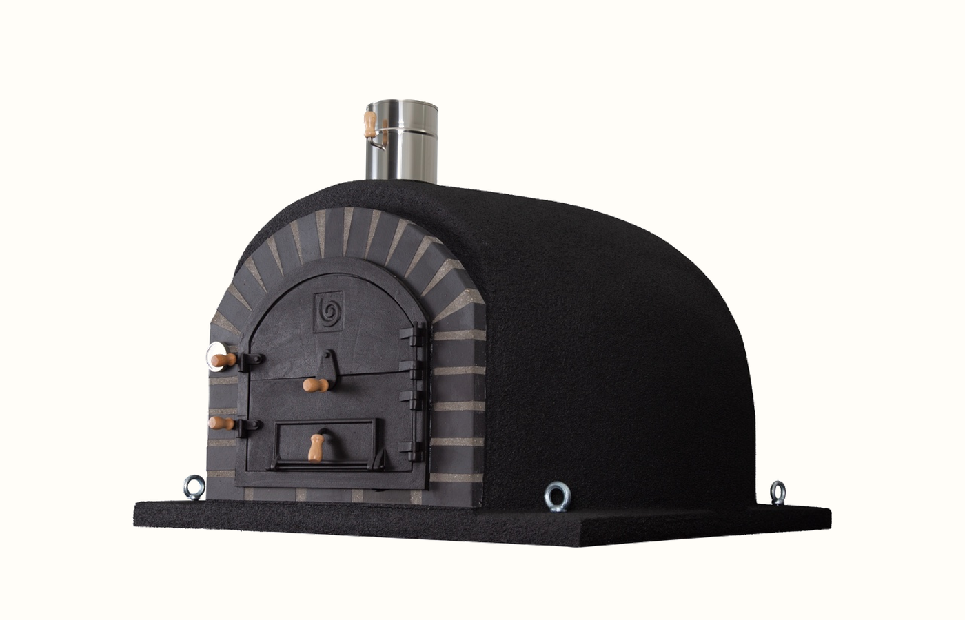 ROYAL Black on Black håndlavet brændefyret ovn med sort finish og sorte sten fra HORÁCIO 1945